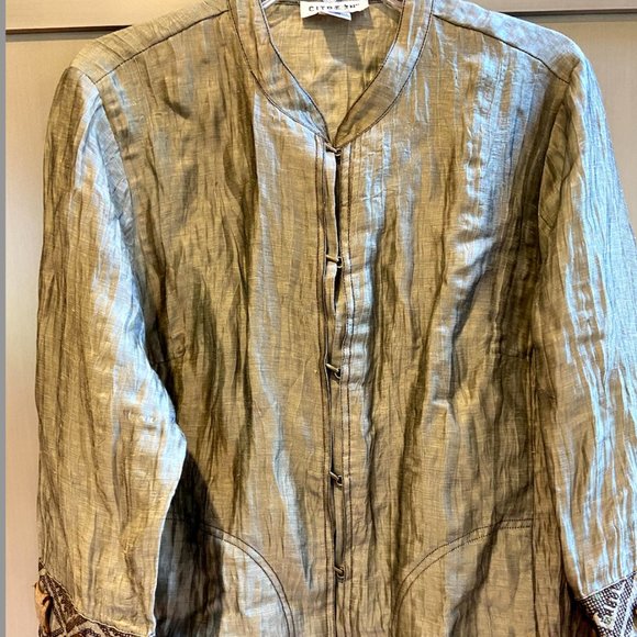 NWOT Metallic Bronze Citron Santa Monica Linen Blend 3/4 Sleeve Blouse/Jacket PL - Picture 4 of 8